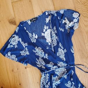 Lulu's Navy Floral Maxi Wrap Dress